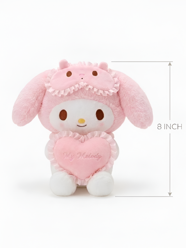 Sanrio My Melody Plush Toy - 8-Inch Soft Stuffed Animal with Heart & Sleep Mask ST16784