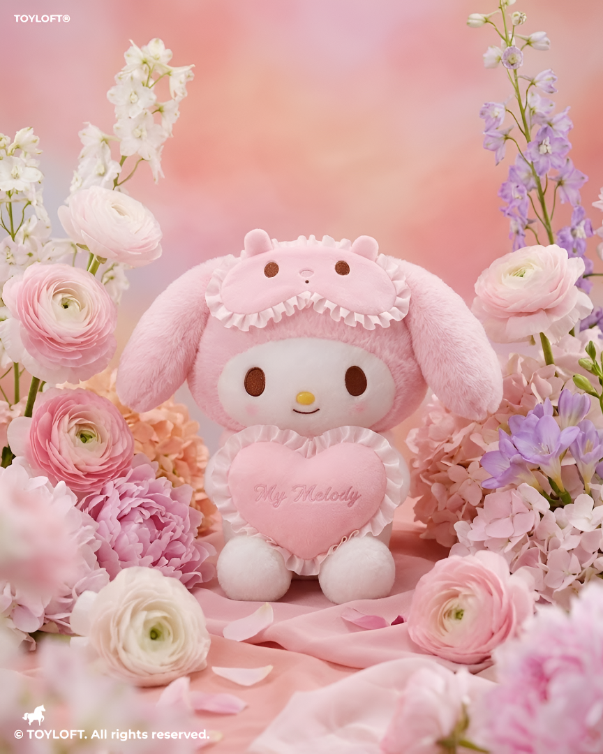 Sanrio My Melody Plush Toy - 8-Inch Soft Stuffed Animal with Heart & Sleep Mask ST16784