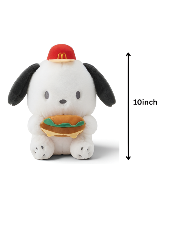 Sanrio Pochacco Plush – 10 Inch Soft Stuffed Dog Toy Holding Burger ST15434