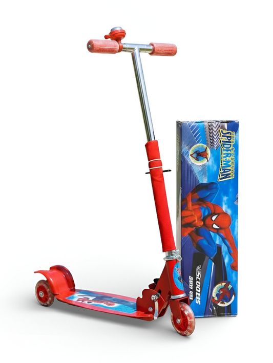 Spider-Man Kids' 3-Wheel Kick Scooter – Adjustable Height, Foldable Red Scooter with Light-Up Wheels & Bell LMI7683