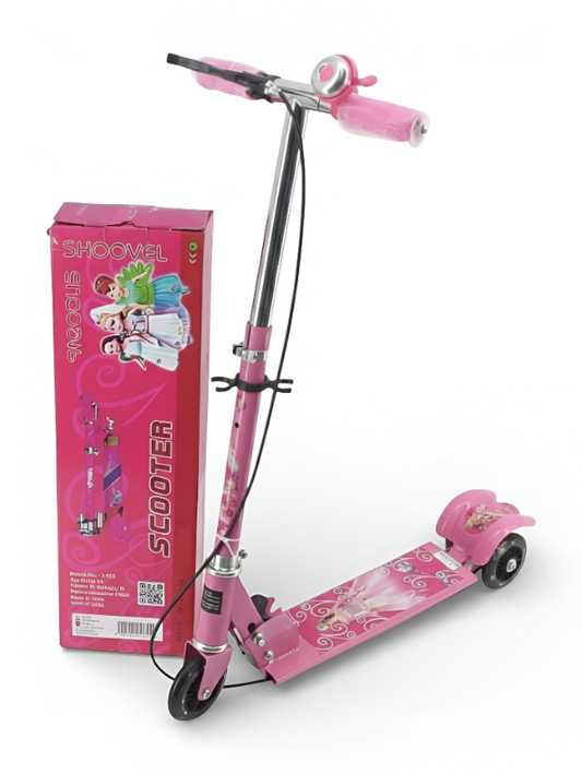 Shoovel Pink Princess Kids Scooter - Foldable 3-Wheel Kick Scooter for Toddlers & Children with Rear Brake LMI7720