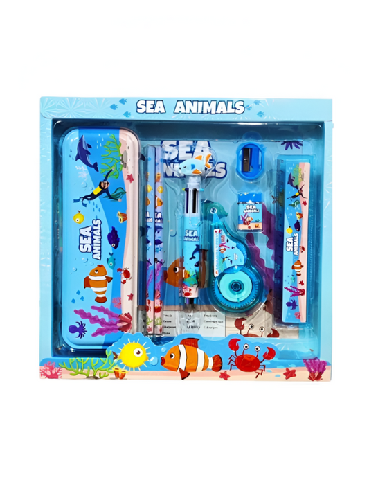 Sea Animals Stationery Kit for Kids | Ocean Themed Back to School Set with Pencil Case & Supplies | Fun Gift for Students NOVGBT-8462.