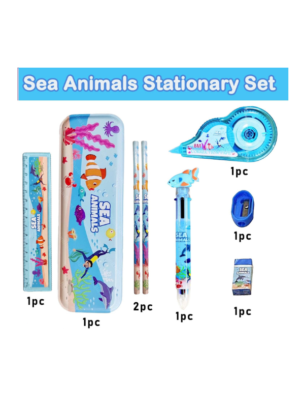 Sea Animals Stationery Kit for Kids | Ocean Themed Back to School Set with Pencil Case & Supplies | Fun Gift for Students NOVGBT-8462.