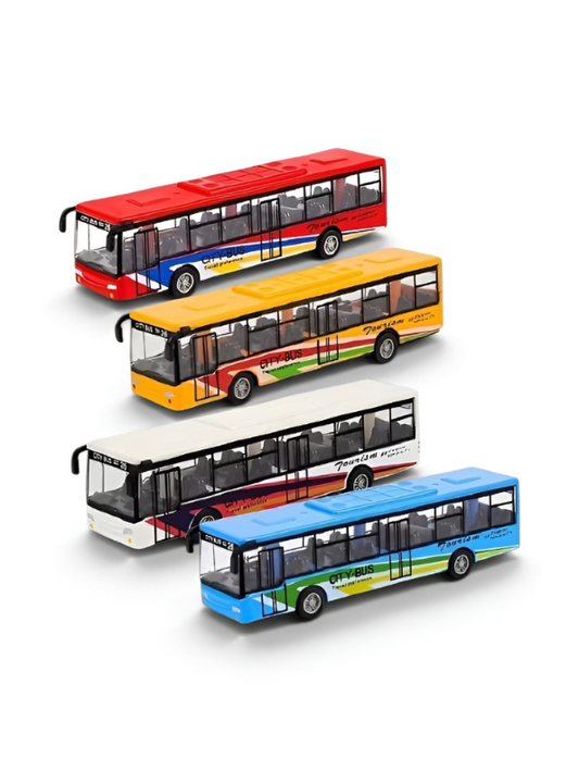 Set of 4 Alloy Pull-Back Toy Buses - Realistic City Bus & Tourism Coach Models for Kids TV256