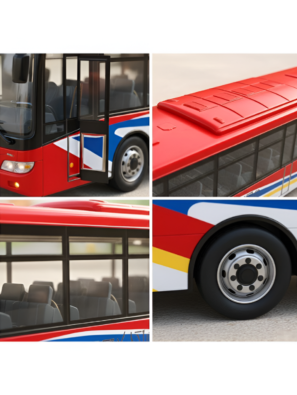 Set of 4 Alloy Pull-Back Toy Buses - Realistic City Bus & Tourism Coach Models for Kids TV256