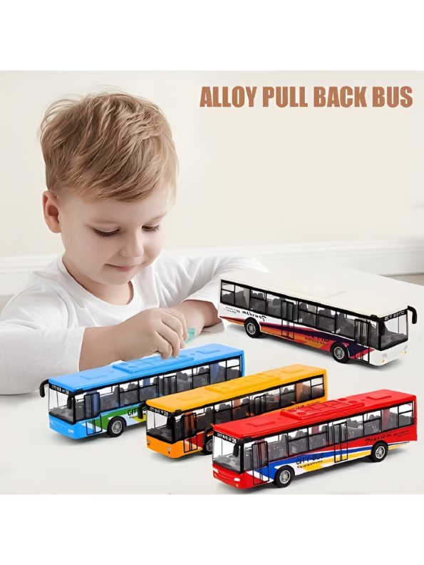 Set of 4 Alloy Pull-Back Toy Buses - Realistic City Bus & Tourism Coach Models for Kids TV256