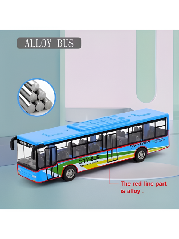 Set of 4 Alloy Pull-Back Toy Buses - Realistic City Bus & Tourism Coach Models for Kids TV256