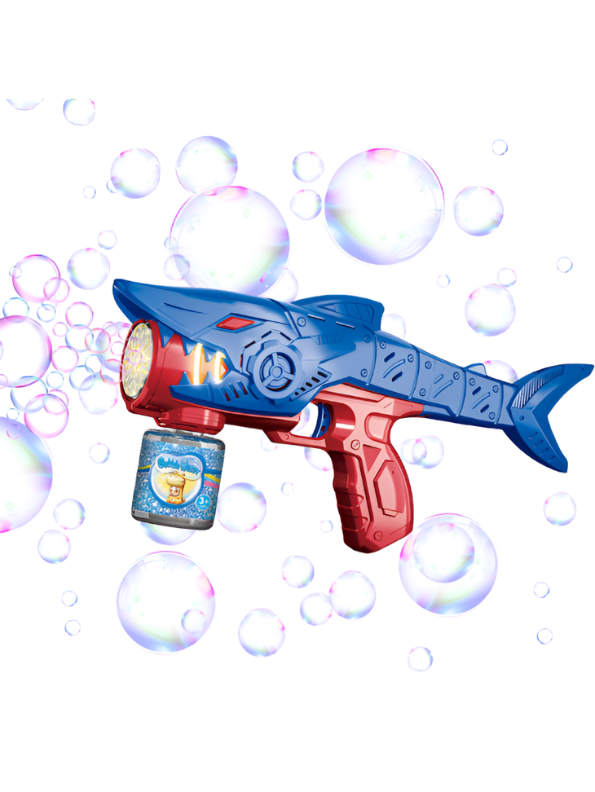 Shark Bubble Gun Blaster Toy – Bubble Blower Gun with Bubble Solution Bottle Blue LMI16697.