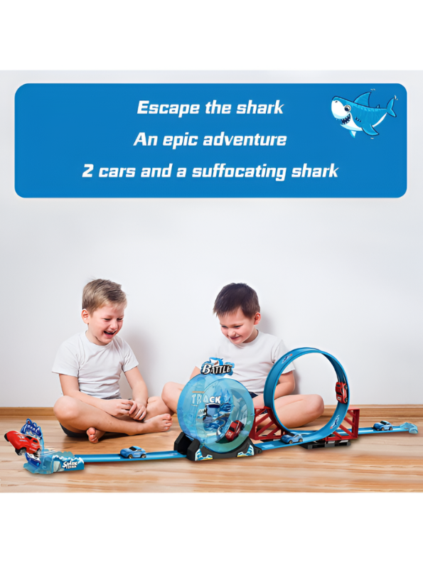 Shark Escape Adventure Race Track Toy – 360° Loop Track Set with 2 Toy Cars TV6382