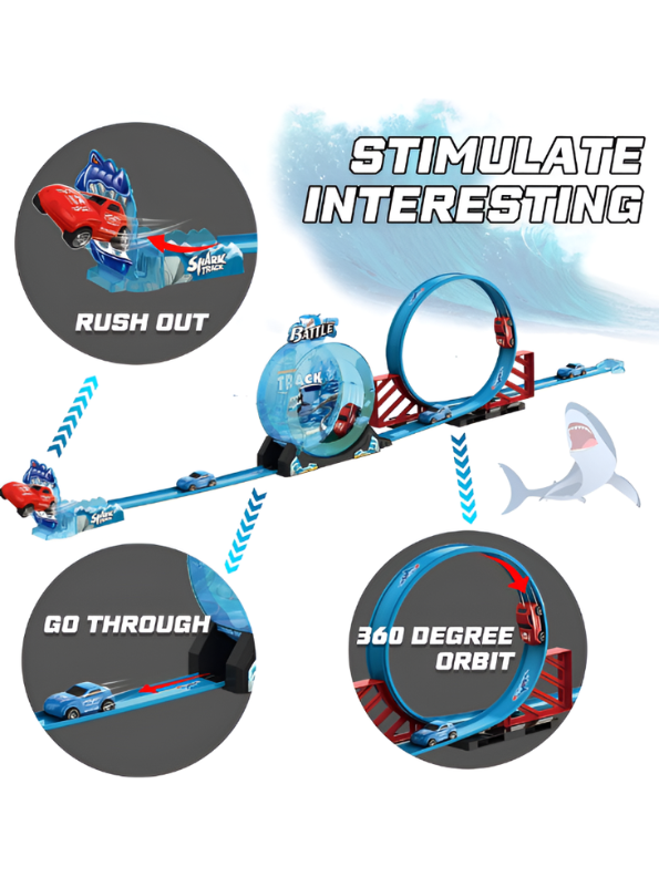 Shark Escape Adventure Race Track Toy – 360° Loop Track Set with 2 Toy Cars TV6382