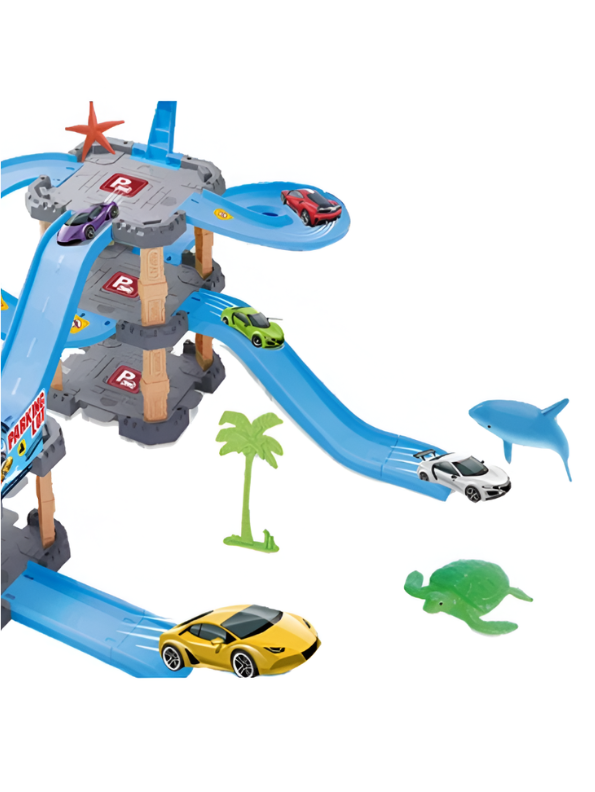 Shark Parking Lot Car Track Playset - Multi-Level Garage with Shark Launcher MD105.
