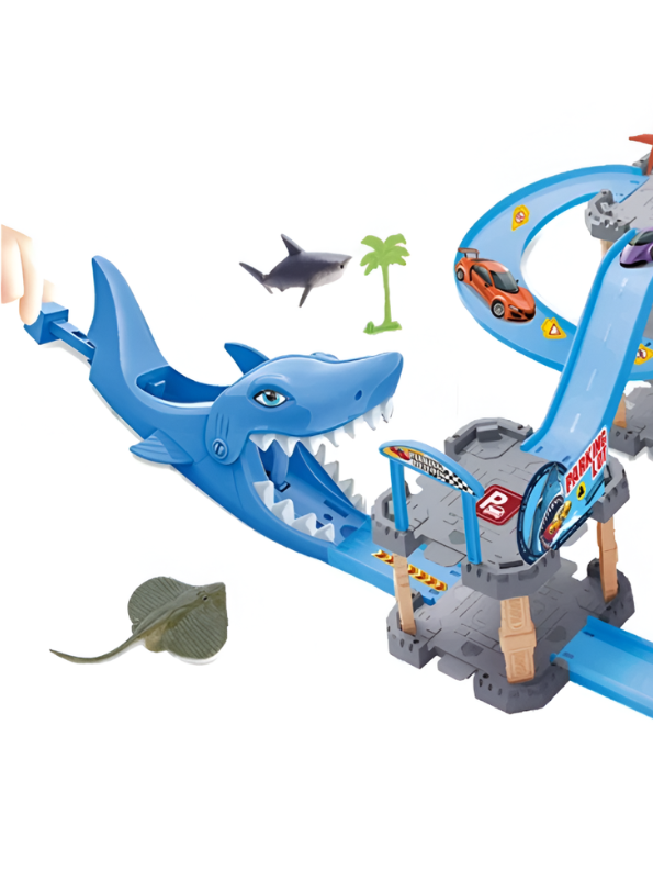 Shark Parking Lot Car Track Playset - Multi-Level Garage with Shark Launcher MD105.