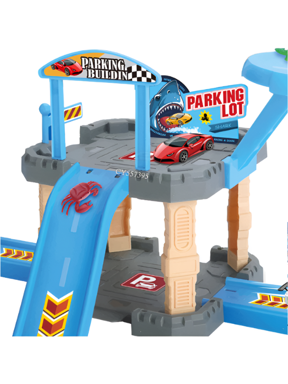 Shark Parking Lot Car Track Playset - Multi-Level Garage with Shark Launcher MD105.