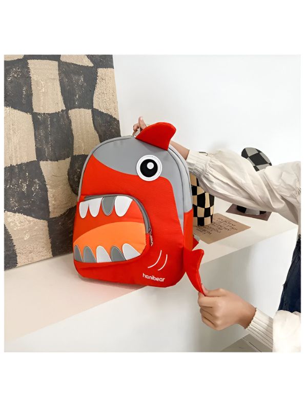 Red - SharkySnap – Shark Shaped Fancy Backpack for Kids | Spacious & Durable School Bag | Comfortable Straps for Outdoor Fun & Gifting NOVGBT2488.