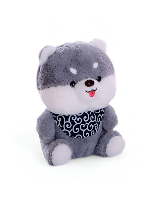 Grey - Shiba Inu 8-Inch Plush Toy with Scarf | Cute Stuffed Soft Toy Animal Dog for Kids & Adults LMI11060.