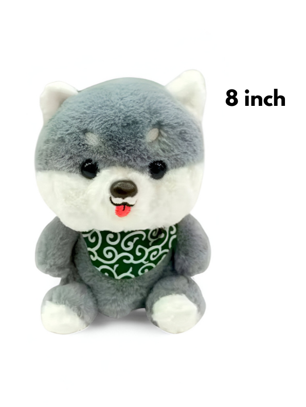 Grey - Shiba Inu 8-Inch Plush Toy with Scarf | Cute Stuffed Soft Toy Animal Dog for Kids & Adults LMI11060.