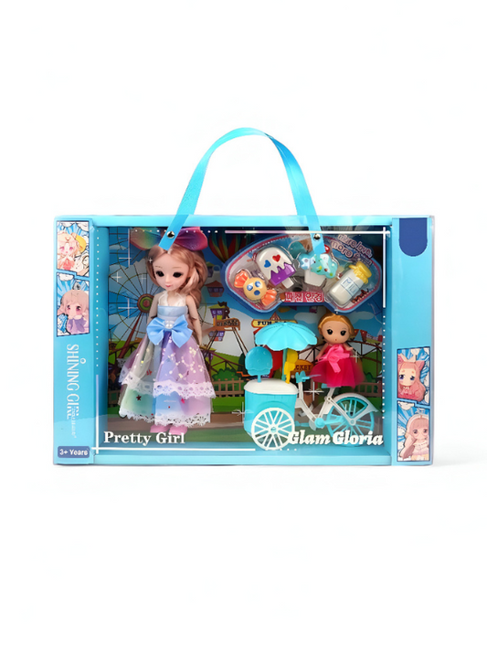 Shining Girl Pretty Doll & Bicycle Playset | Barbie Inspired Doll Set Toy with Little Sister | Perfect Gift for Girls LMI13115.