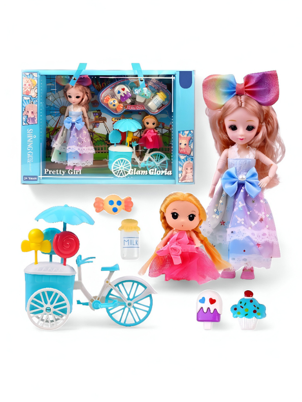Shining Girl Pretty Doll & Bicycle Playset | Barbie Inspired Doll Set Toy with Little Sister | Perfect Gift for Girls LMI13115.