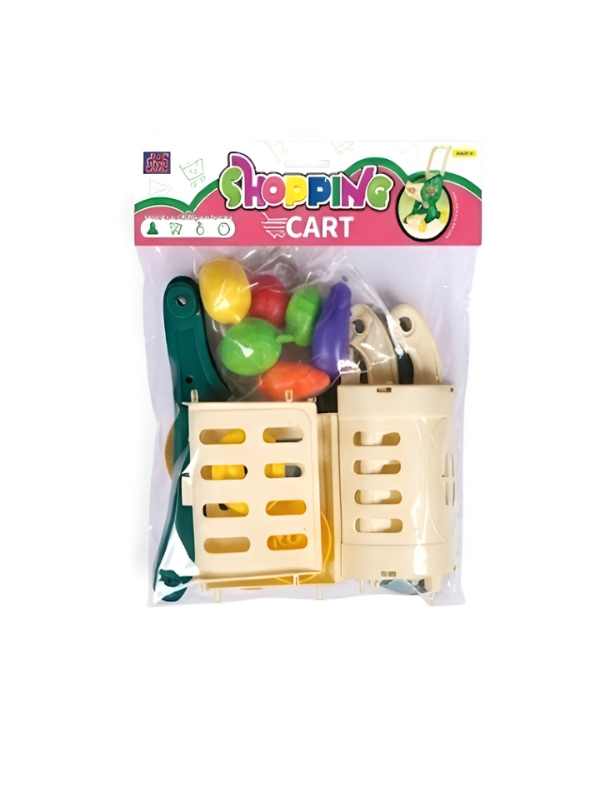Shopping Cart Playset with Play Food & Grocery Accessories - Kids Pretend Supermarket Wagon Toy MD3648.