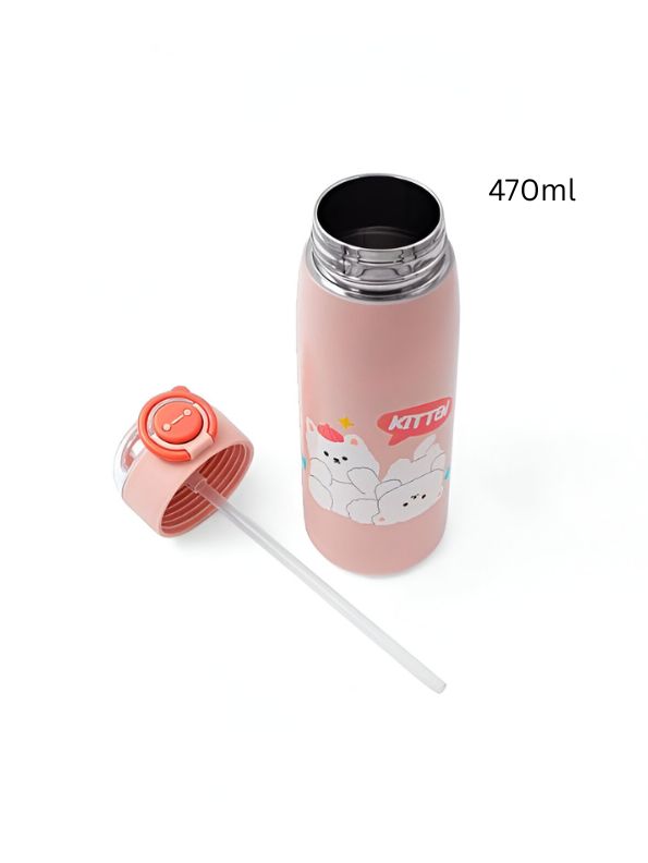 Pink - SipBuddy – 470ml Cute Printed Leak-Proof Bottle for Kids & Adults NOV11406.