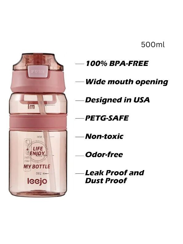 Pink - SipMate – Leak-Proof Water Bottle with Straw and Flip-Top Lid – Convenient 550ml Hydration Bottle NOV594.