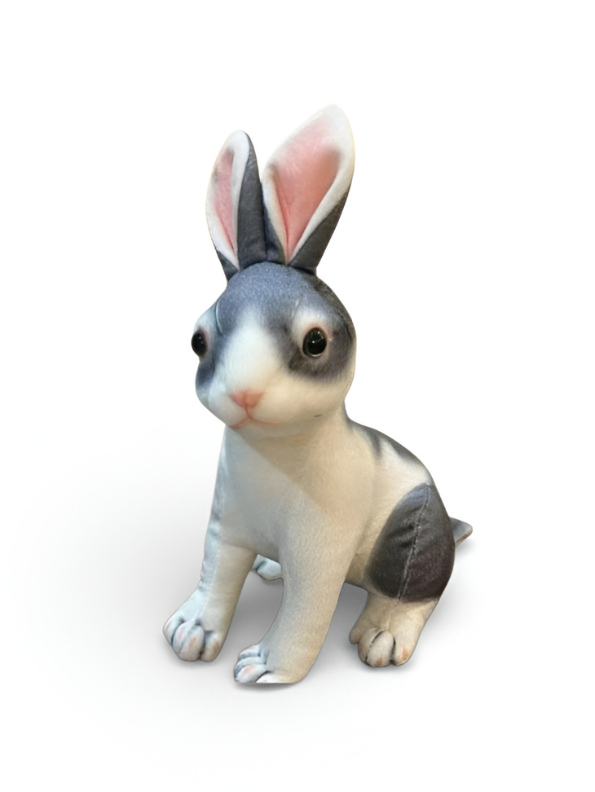 Sitting Rabbit Plush Toy - 10cm Realistic Grey and White Stuffed Bunny ...