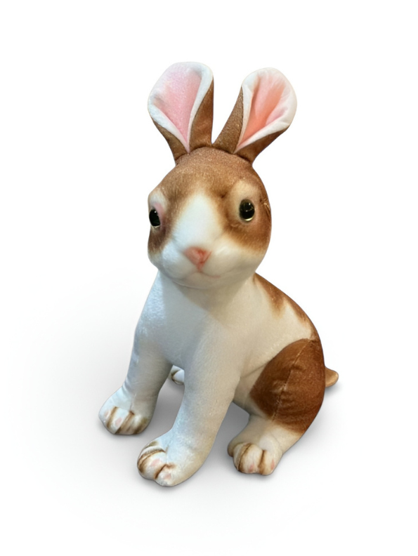 Sitting Rabbit Plush Toy - 12cm Realistic Brown and White Stuffed Bunny ...
