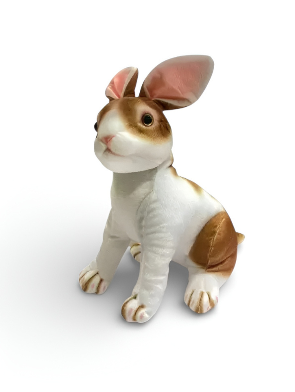Sitting Rabbit Plush Toy - 15cm Realistic Brown and White Stuffed Bunny Animal ST9883.