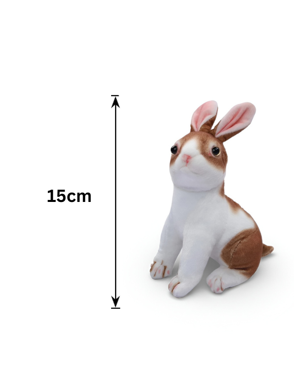 Sitting Rabbit Plush Toy - 15cm Realistic Brown and White Stuffed Bunny Animal ST9883.