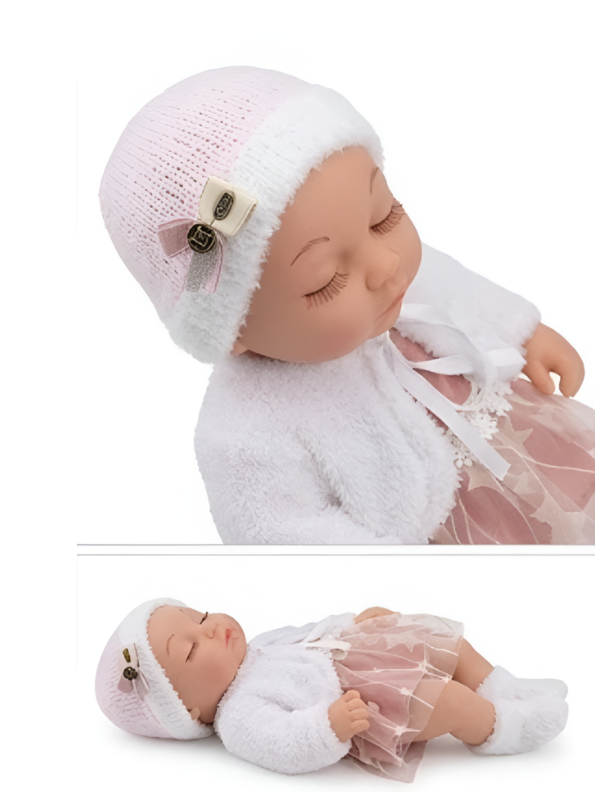 Sleeping Baby Doll with Pink Tutu Dress & Fur Jacket LMI16698.