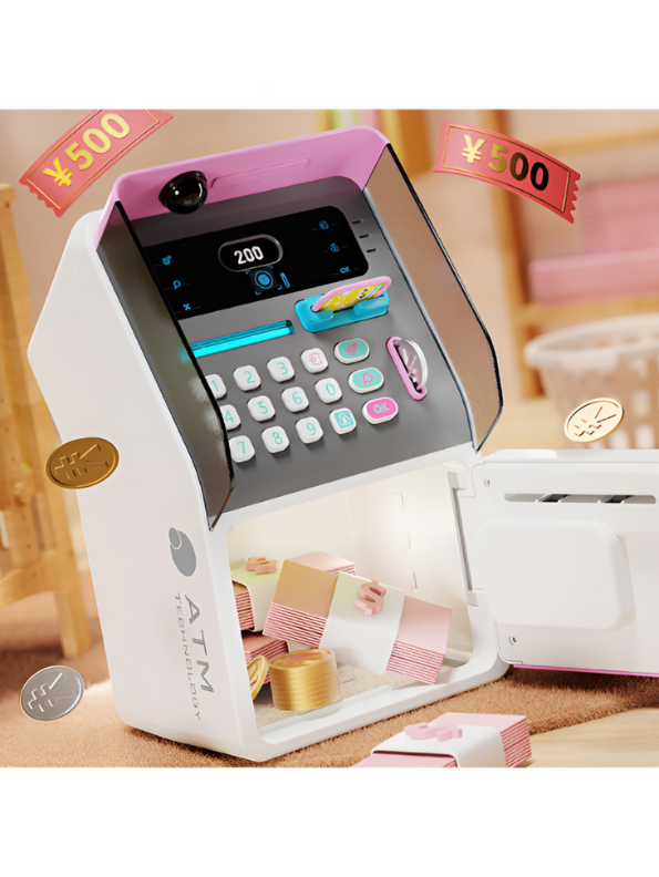 Pink - Smart ATM Piggy Bank for Kids – Face Recognition Money Saving Box Educational Toy for Kids NX15689.