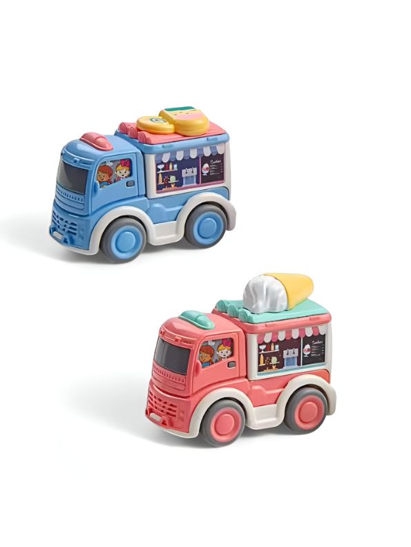 SnackRide – Pack of 3 Pull-Back Food Trucks for Kids | Colorful Mini Food Van Toy Set for Creative Street Play LMI14643.
