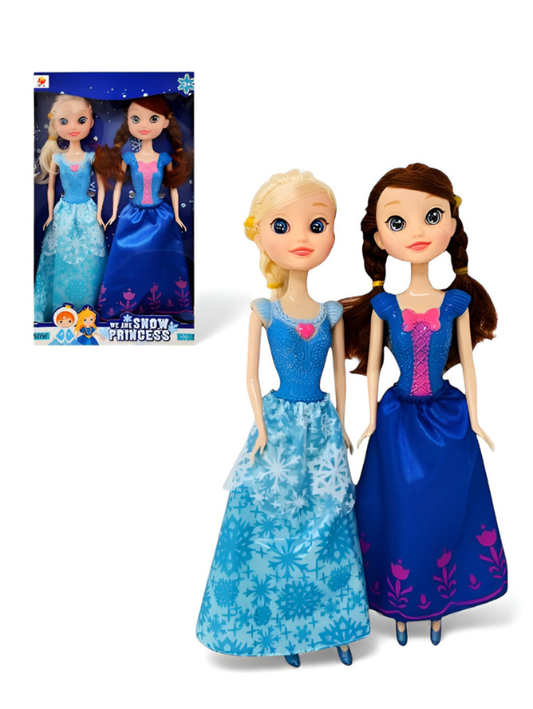 Snow Princess Sisters Fashion Dolls Set - 2 Pack Royal Blue Dress Toy for Girls LMI13643