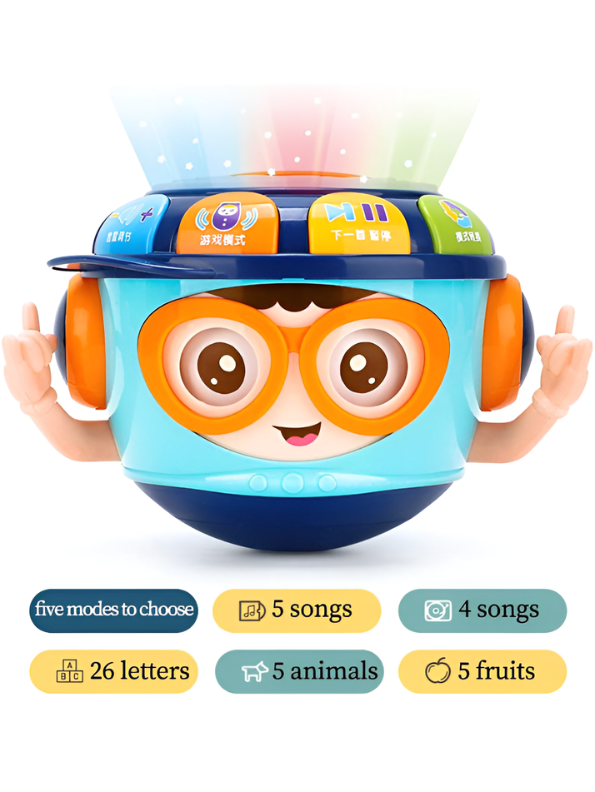 Sobebear Baby Roly-Poly Music Drum Toy – Wobbling Tumbler Blue Toy with Soft Light Projector, Nursery Rhymes & Interactive Learning TV7215