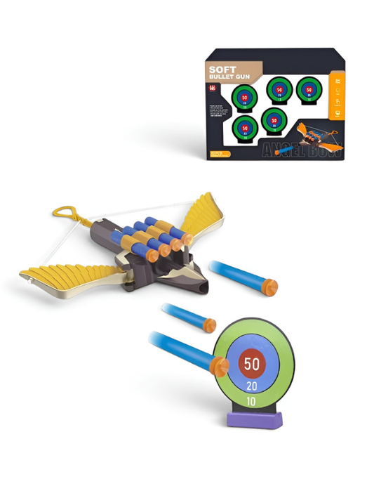 Soft Bullet Angel Bow Gun Toy with 10-Piece Target Set – Safe Foam Dart Blaster Bow & Arrow Game for Kids LMI16844