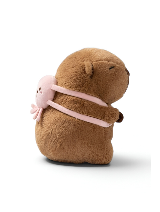 Soft Capybara Plush Toy - 8 Inch Stuffed Animal with Pink Backpack ST16785