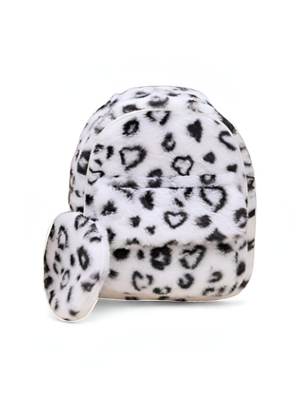 Soft Faux Fur Leopard Print Mini Backpack – Trendy Animal Print Fashion Bag for kids white NOVGBT-50097.