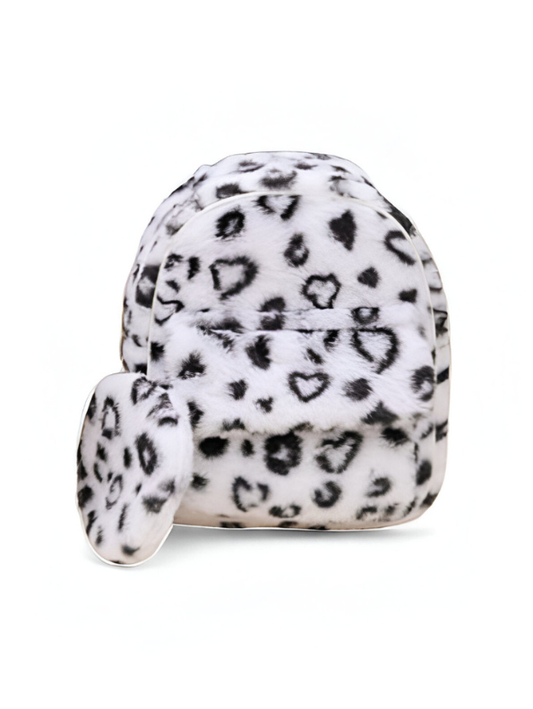 Soft Faux Fur Leopard Print Mini Backpack – Trendy Animal Print Fashion Bag for kids white NOVGBT-50097.