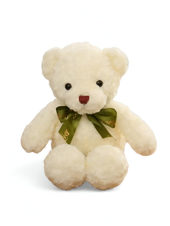 White - Soft Toy Bear with Green Ribbon - 8-inch Cute and Cuddly Teddy for Kids LMI11464.