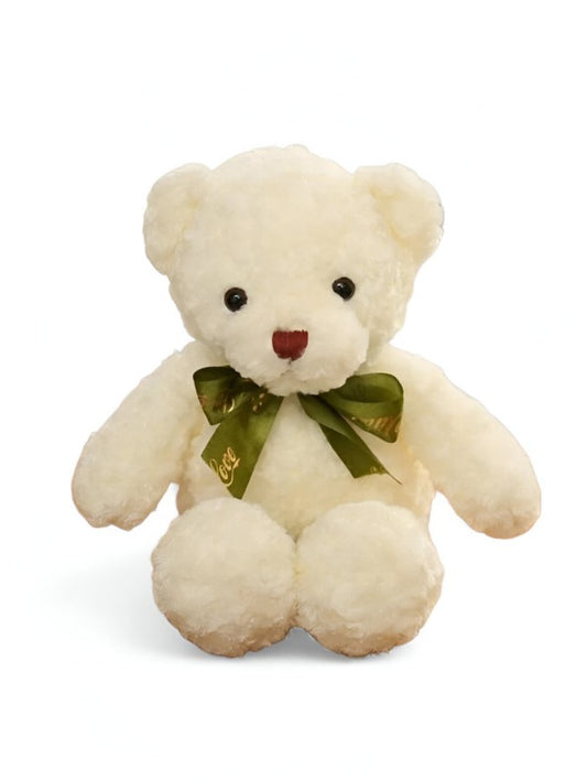 White - Soft Toy Bear with Green Ribbon - 8-inch Cute and Cuddly Teddy for Kids LMI11464.