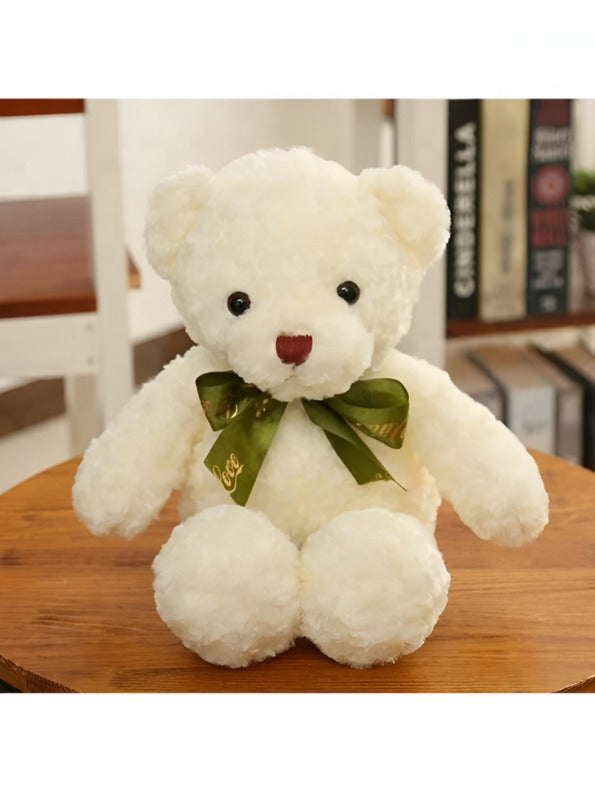 White - Soft Toy Bear with Green Ribbon - 8-inch Cute and Cuddly Teddy for Kids LMI11464.