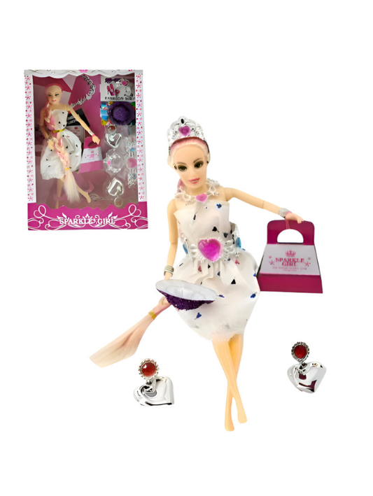 Sparkle Girl Princess Fashion Doll Set – Pink Heart Doll with Handbag, Tiara, Jewelry & Styling Kit LMI11193.