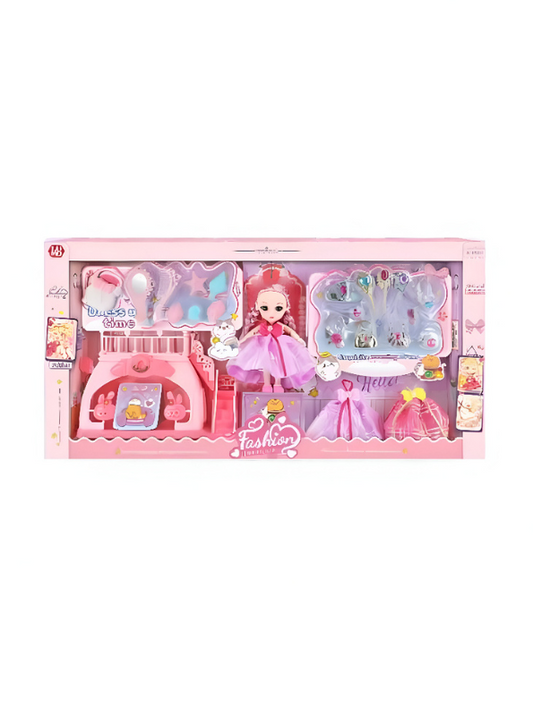 SparkleSet – Barbie Inspired Stylish Dress-Up Play with Makeup Kit & Fashion Accessories for Girls | Creative Pretend Toy Gift for Kids LMI12839.