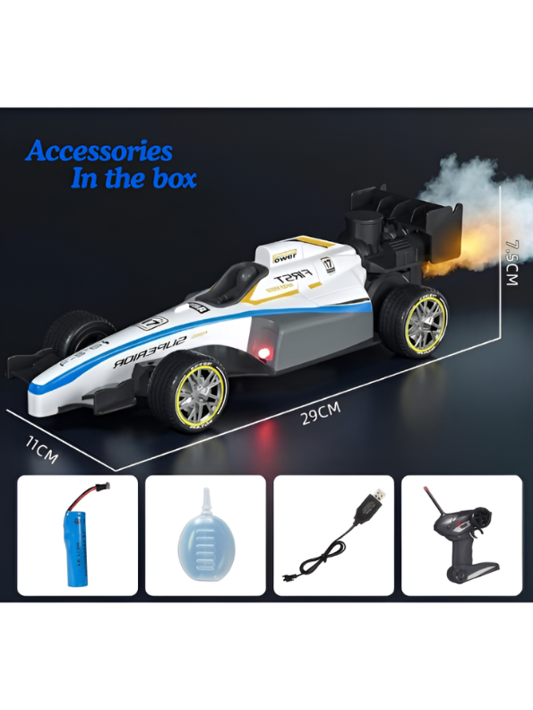 Speed Formula Car 1:14 Simulation R/C Race Car – Blue High-Speed Remote Control Toy with Colorful Lights, Mist Spray, and Rechargeable Battery LMI12032