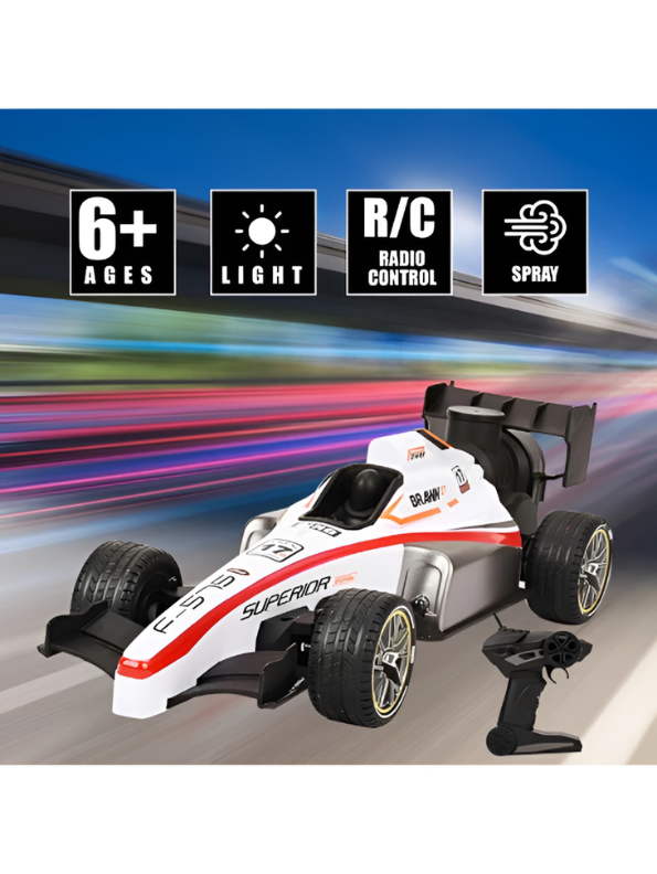 Speed Formula Car 1:14 Simulation R/C Race Car – Red High-Speed Remote Control Toy with Colorful Lights, Mist Spray, and Rechargeable Battery LMI12032