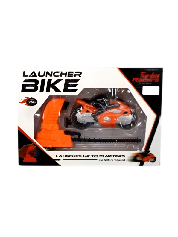Speed Launcher Bike Toy – Orange Friction Powered Stunt Motorcycle with Trigger Launcher & Rider Figure LMI700.