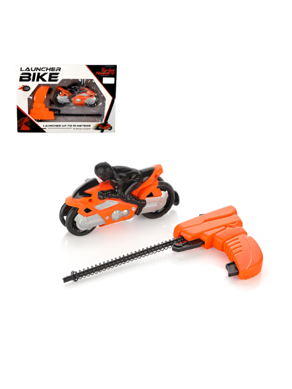 Speed Launcher Bike Toy – Orange Friction Powered Stunt Motorcycle with Trigger Launcher & Rider Figure LMI700.