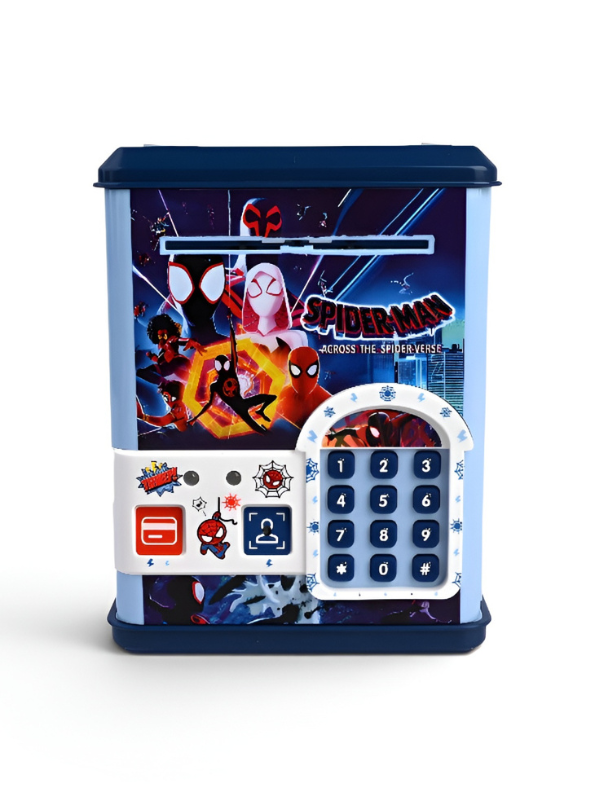 Spider-Man Across The Spider-Verse Money Safe Toy, Kids Electronic Coin Bank & ATM Password Savings Box, Musical Mini Safe Vault with Handle LMI14827