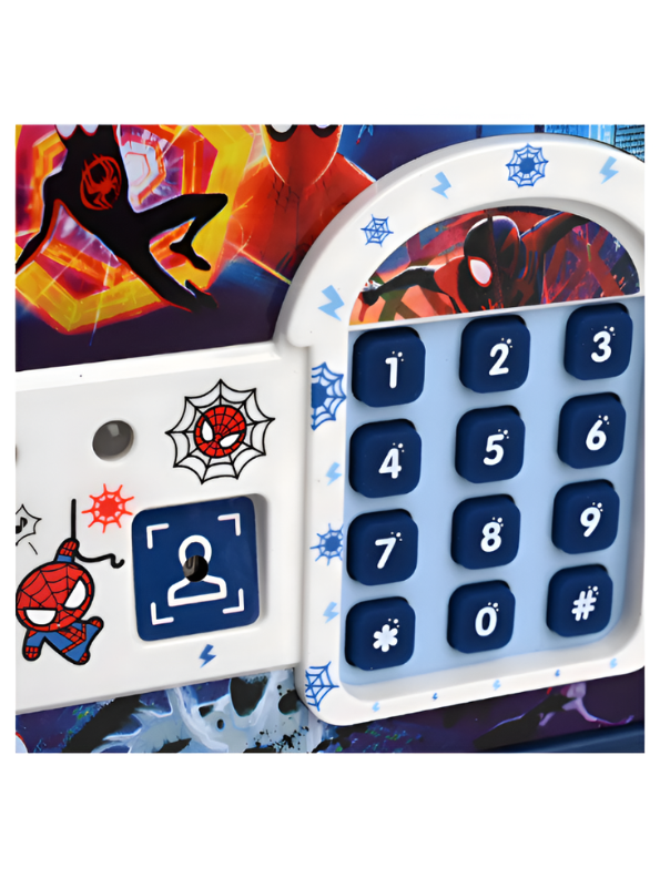 Spider-Man Across The Spider-Verse Money Safe Toy, Kids Electronic Coin Bank & ATM Password Savings Box, Musical Mini Safe Vault with Handle LMI14827