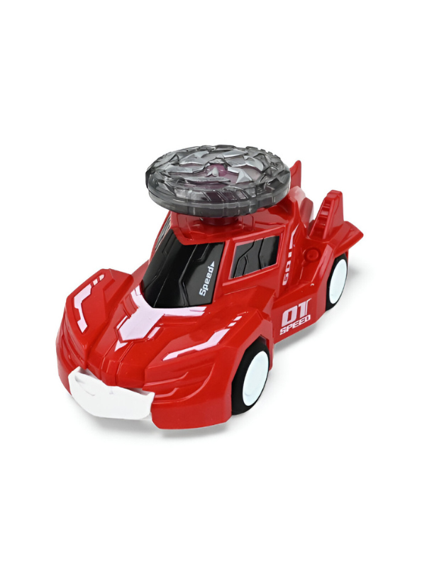 Spinning Gyro Rotary Race Car Toy - Detachable Top Launcher, High Speed Spinning Action Toy with Music Red LMI15502.